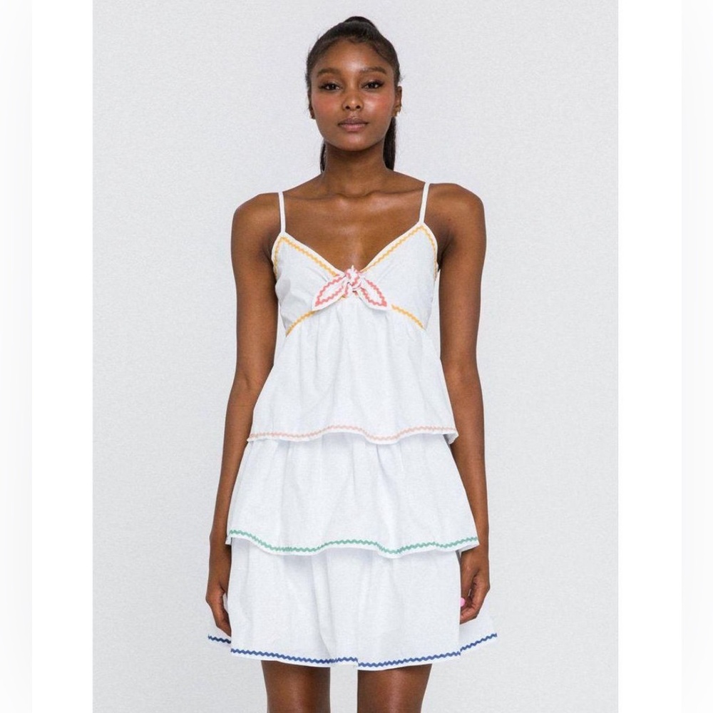 English Factory 3 Tiered Wave Trim Color Block Dress size XL Anthropologie